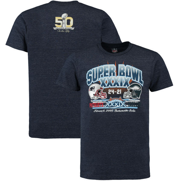 New England Patriots G-III Sports by Carl Banks On The Fifty Head to Head Super Bowl XXXIX Championship Helmet Tri-Blend T-Shirt - Navy